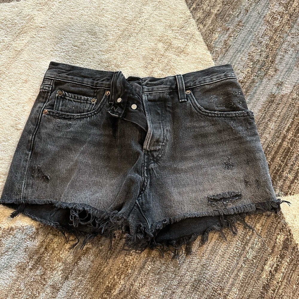 Levi's Charcoal Frayed Jean Shorts